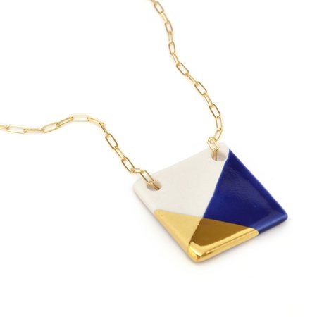 necklace gold blue square - Google 検索