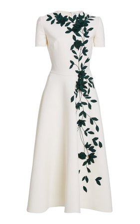 Oscar de la Renta, White Embellished Midi Dress