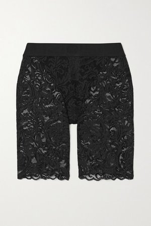 Jacquard-trimmed Stretch-lace Shorts - Black