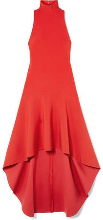 Bahar Asymmetric Ruffled Crepe Midi Dress - Red