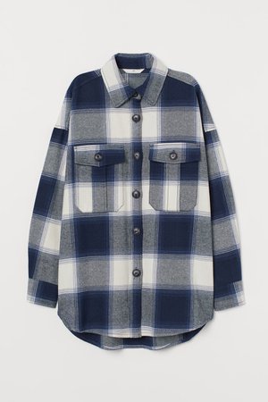 Cotton Flannel Shirt - Dark blue/white plaid - Ladies | H&M US
