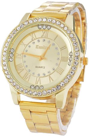 Amazon.com: Souarts Unisex Round Rhinestone Big Dial Roman Numeral Analog Quartz Wrist Watch 22.5cm (Gold Color): Clothing