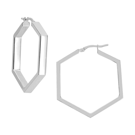 Sterling Silver Hexagon Hoop Earrings