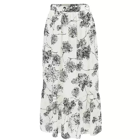 Long Skirt With Linear Print And Ruffles - White | Smart and Joy | Wolf & Badger