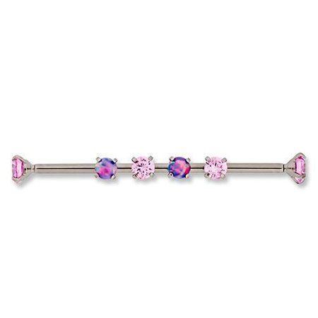 Custom Titanium Industrial Barbell 2 Pink Gem Heads 2 Pink Gem Heads 2 Light Purple Gems - 1 Piece - * Rebel Bod *