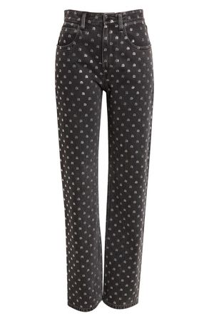 Alexander Wang Embellished Crystal Logo Relaxed Straight Leg Jeans | Nordstrom