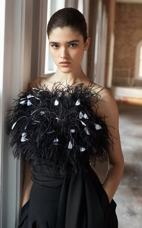 Feather Detailed Sleeveless Blouse by Oscar de la Renta | Moda Operandi