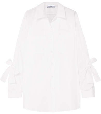 Bow-embellished Cotton-poplin Shirt - White