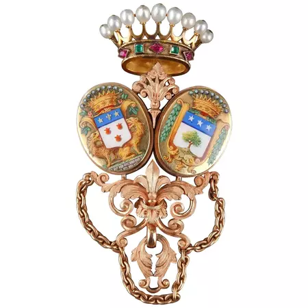 Chatelaine in Gold, Enamel, Semi-Precious Stones, and Pearls For Sale at 1stDibs