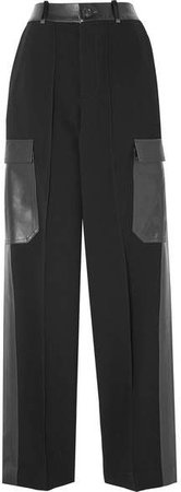 Peter Do - Leather And Satin-trimmed Crepe Straight-leg Pants - Black