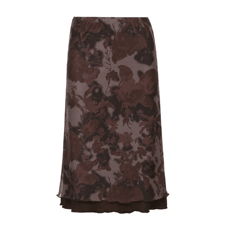 Floral Low Waist Long Purple/Brown Skirt