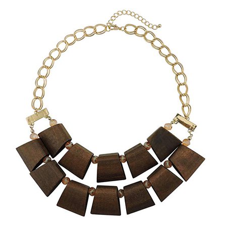 Amazon.com: BOCAR 2 Row Statement Chunky Wood Beaded Fashion Collar 16" Necklace for Women (NK-10580): Clothing