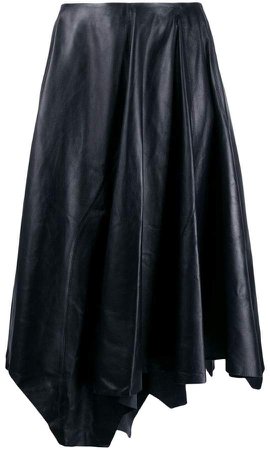 nappa leather asymmetric pleated skirt