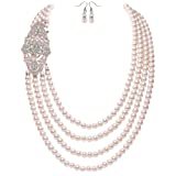 Amazon.com: Metme 1920s Gatsby Imitation Pearl Necklace Earrings Jewelry Set Multilayer 20s Flapper Accessories for Bridal Wedding: Jewelry