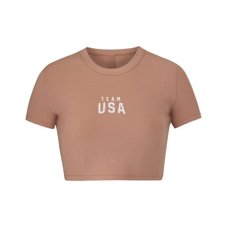 Olympic Capsule Rib Cropped Sleep T-Shirt - Sienna | SKIMS