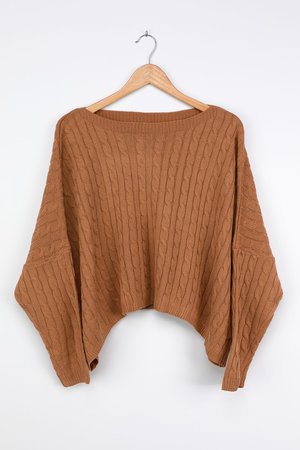 Camel Knit Sweater - Oversized Cropped Sweater - Boxy Sweater