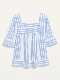 Oversized Striped Linen-Blend Square-Neck Top for Women | Old Navy