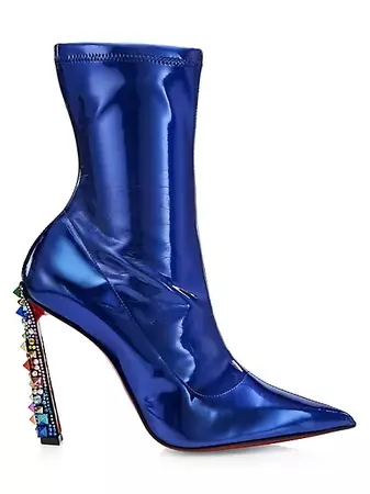 Shop Christian Louboutin Christian Louboutin x Marvel 100MM Mirror Leather Crystal-Heel Ankle Boots | Saks Fifth Avenue