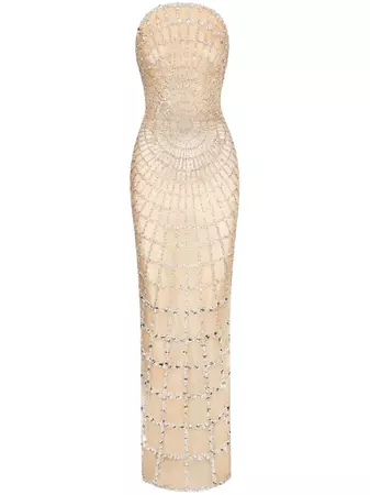 Oscar De La Renta crystal-embellishment Grid Gown - Farfetch