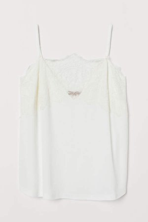 H&M+ Camisole Top with Lace - White