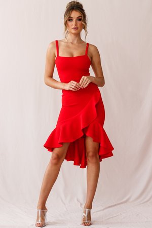Buy the Cartagena High-Low Asymmetric Salsa Dress Red | Selfie Leslie
