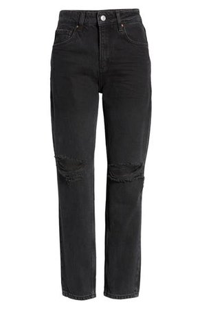 PAIGE Sarah High Waist Straight Leg Jeans (Black Meadow Destructed) | Nordstrom