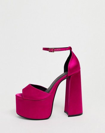 ASOS DESIGN Wide Fit Wheeler chunky platform heeled sandals in magenta