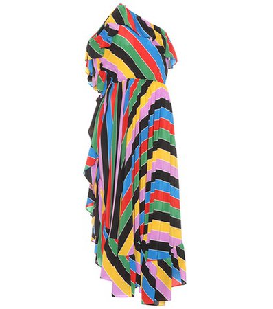 Striped silk one-shoulder dress