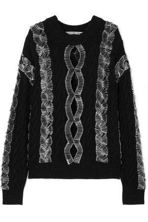 Alexander Wang | Embellished cutout cable-knit sweater | NET-A-PORTER.COM