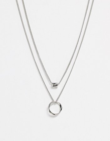 ASOS DESIGN multirow necklace twisted nugget bead and hoop in silver tone | ASOS