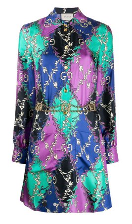 Gucci rhombus ramage shirt dress purple black blue