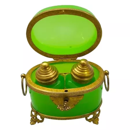 Antique Baccarat French Green Opaline Glass Perfume Casket : Grand Tour Antiques | Ruby Lane