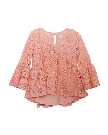 CHARLY LACE BELL SLEEVE TOP - PEACH