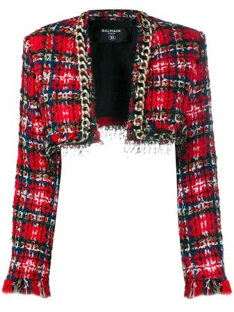 Balmain chain-trim Tweed Jacket - Farfetch