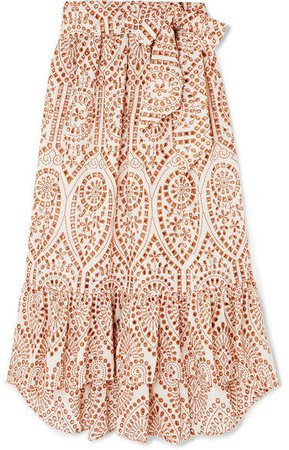 Nicole Embroidered Broderie Anglaise Cotton Maxi Skirt - Orange