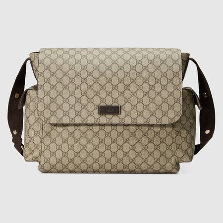GG plus diaper bag in Beige/ebony GG Supreme with brown leather trim | Gucci Newborn