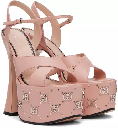 Gucci: Pink Interlocking G Studded Sandals | SSENSE
