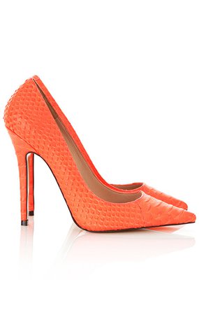 Shoes : 'Paris' Neon Orange Faux Snake Skin Point Toe Heels