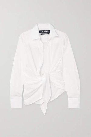 Bahia Tie-front Striped Cotton-jacquard Shirt - White