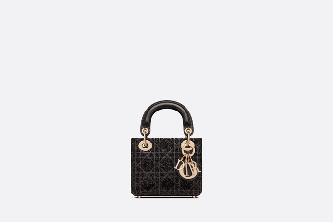 Micro Lady Dior Bag Gray Metallic Cannage Lambskin with Bead Embroidery | DIOR