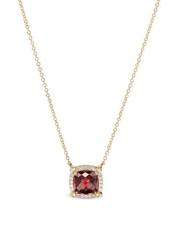 David Yurman 18kt Yellow Gold Petite Chatelaine Pavé Diamond And Garnet Pendant Necklace - Farfetch