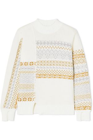 3.1 Phillip Lim | Asymmetric patchwork metallic Fair Isle wool-blend sweater | NET-A-PORTER.COM