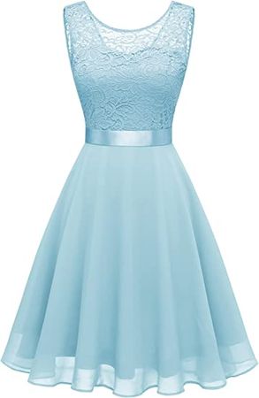 Amazon.com: BeryLove Women's Short Floral Lace Bridesmaid Dress A-line Swing Party Dress 05 Light Blue L : Clothing, Shoes & Jewelry