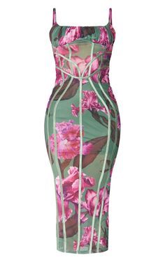 Green floral Print Midaxi Dress