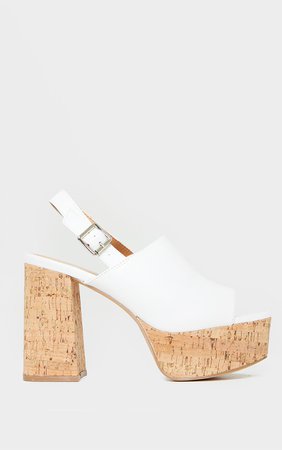White Cork Platform Slingback Sandals | Shoes | PrettyLittleThing USA