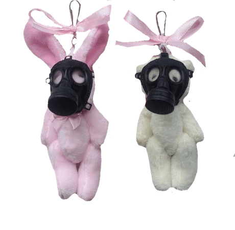 morute gas mask bunny bear Keychain pink black white ribbons bows
