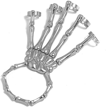 Amazon.com: Punk Handmade Halloween Wristband Skull Fingers Metal Skeleton Hand Bracelet with Ring Fashion Exaggerated Metal Skull Finger Bone Joint Bracelet for Women Girls Party Gifts Jewelry-Silver: Clothing, Shoes & Jewelry