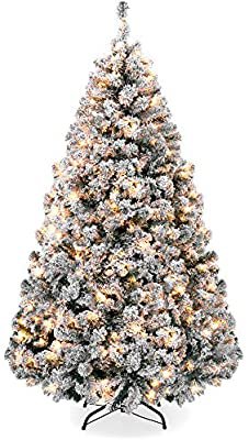 Amazon.com: Best Choice Products 6ft Pre-Lit Snow Flocked Artificial Holiday Christmas Pine Tree for Home, Office, Party Decoration w/ 250 Warm White Lights, Metal Hinges & Base: Home & Kitchen