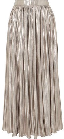 Camille Pleated Metallic Jersey Midi Skirt - Silver