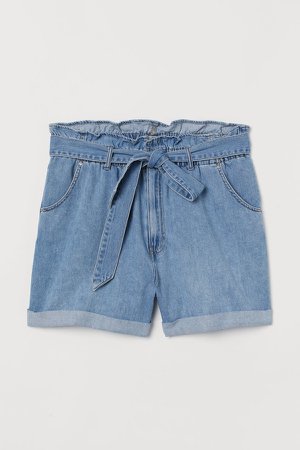H&M+ Denim Paper-bag Shorts - Blue